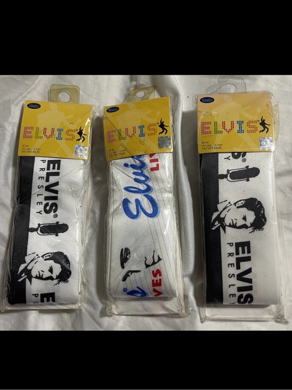 3) ELVIS PRESLEY Wrights Blanket Binding 3 X 4.5 yds polyester (NEW)